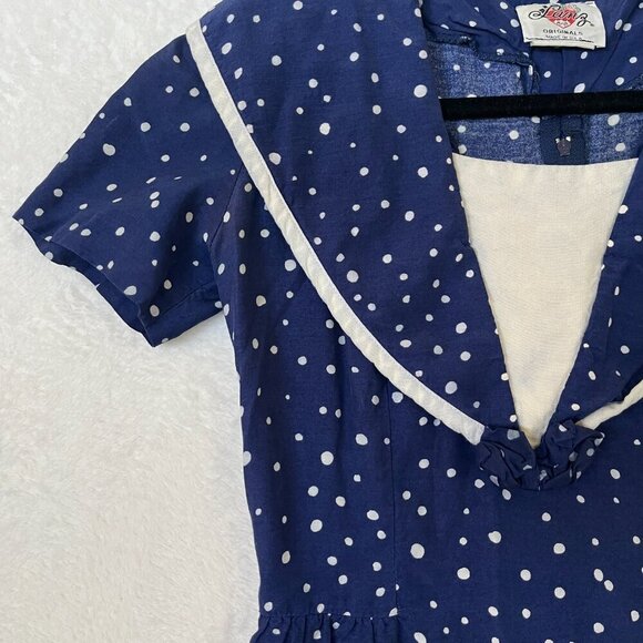 Lanz Originals Navy White Polka Dot Short A-Line Dress Size S Sailor Retro - Picture 6 of 9